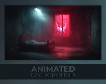 Animated Background, Abandoned Room, Dark Horror, Window Ghost, Red Light, Ghostly Apparition, Twitch Stream Zoom Vtuber Background
