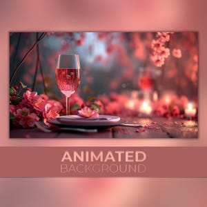 Animated Background, Rosé Romance, Valentine’s Vibe, Love in Bloom, Romantic Table, Romantic Wine, Twitch Stream Zoom Vtuber Background