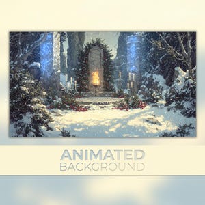 Animierter Hintergrund, Magischer Stein Altar, Heiliger Schneeschrein, Runen Aus Eis, Ewige Flamme, Zauberwald, Twitch Stream Zoom Vtuber Hintergrund