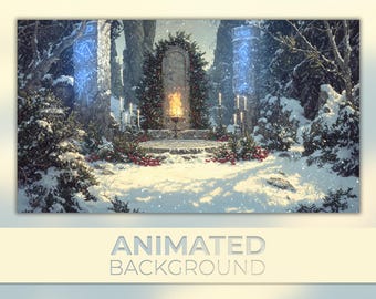 Animated Background, Magic Stone Altar, Sacred Snow Shrine, Runes Of Ice, Eternal Flame, Magic Forest, Twitch Stream Zoom Vtuber Background