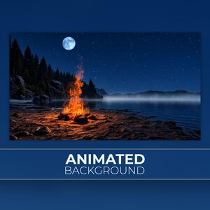 Animierter Hintergrund, Lagerfeuer um Mitternacht, Mondscheinsee-Atmosphäre, Twitch-Stream-Zoom-VTuber-Hintergrund