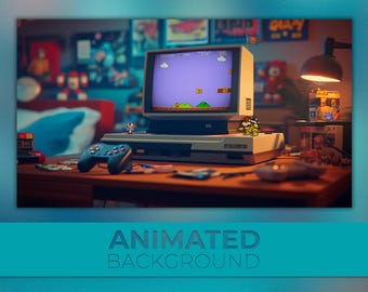 Animated Background, Retro Gaming Room, Pixel Time, Nostalgic 90’s Bedroom, Classic Games, Retro Age, Twitch Stream Zoom Vtuber Background