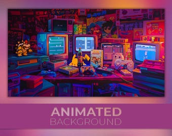 Animated Background, Zoom Gamer, 8-bit Pixel Games, 1980s 8-bit Video Games, Old School Retro Games, Twitch Stream Zoom Vtuber Background