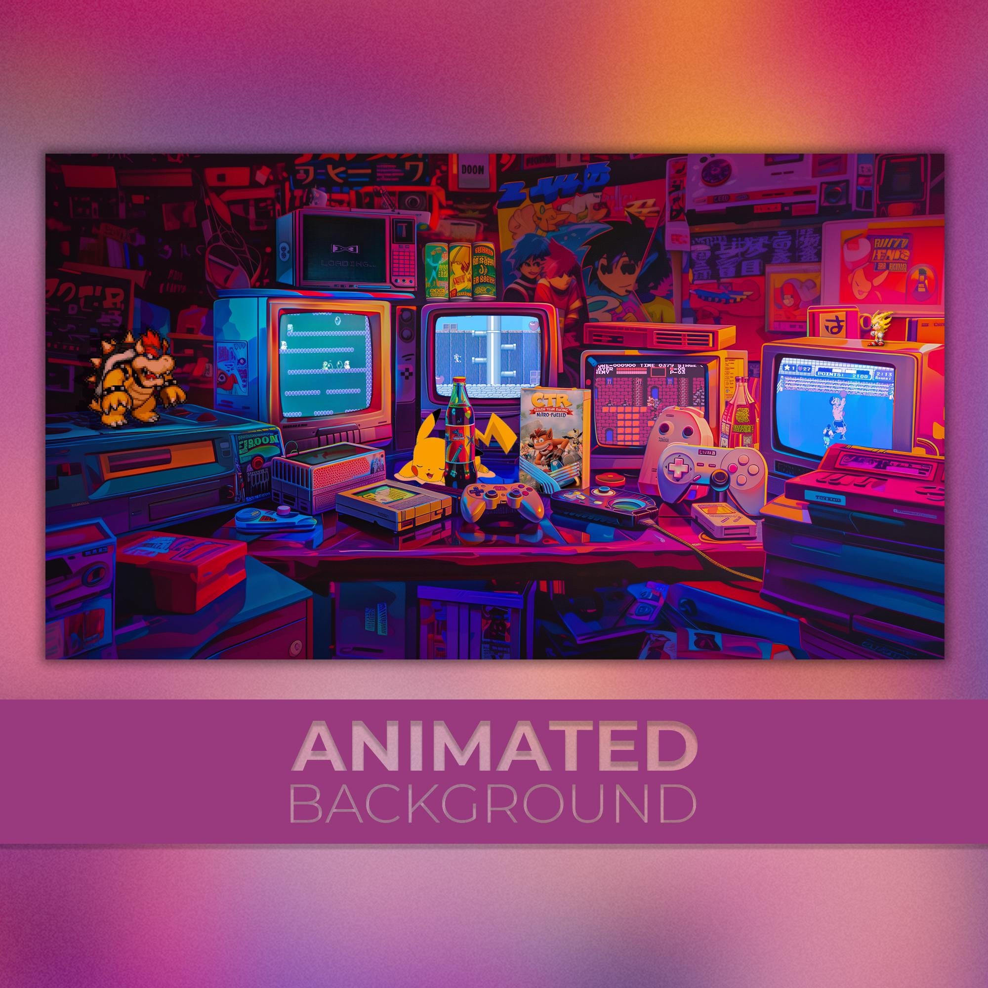 Animated Background, Zoom Gamer, 8-bit Pixel Games, 1980s 8-bit Video Games, Old School Retro Games, Twitch Stream Zoom Vtuber Background