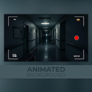 Puede incluir: Una interfaz de grabación de video digital sobre un pasillo de hospital oscuro y con poca luz. La vista incluye una perspectiva en primera persona de una pistola en primer plano, con elementos de interfaz de cámara REC, 60 FPS, 4K y 00:07:30.