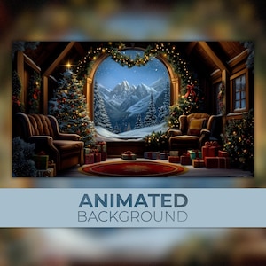 Animated Background, Winter Forest House, Christmas Cabin, Snowy Holiday, Alpine Celebration, Twitch Stream Zoom Vtuber Background