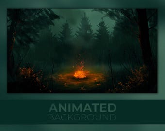 Animated Background, Dark Wood, Dark Forest Campfire, Rainy Night, Silent Rain, Lonely Flame,  Twitch Stream Zoom Vtuber Background