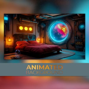 Animated Background, Cyberpunk Bedroom, Futuristic Room, Dreams Of Space, Space Interior, SciFi Room, Twitch Stream Zoom Vtuber Background
