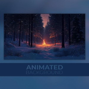 Plano de fundo animado, Floresta de montanha nevada, Refúgio de floresta congelada, Inverno encantado, Sonhos de fogueira, Plano de fundo do Twitch Stream Zoom Vtuber