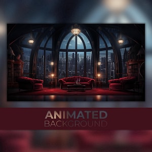 Animierter Hintergrund, Vampirzimmer, Gothic Lounge, Velvet Night, Rainy City, Twitch Stream Overlay