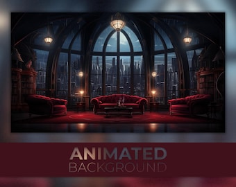 Fondo animado, Habitación de vampiros, Salón gótico, Noche de terciopelo, Ciudad lluviosa, Superposición de transmisión de Twitch