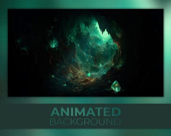 Geanimeerde achtergrond, magische grot, kristallen afgrond, gloeiende grot, mystieke diepten, Twitch Stream Zoom Vtuber-achtergrond