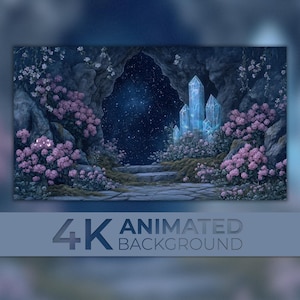 Dark Fantasy 4K Animated Background, Star Crystal Cave, Starlit Sanctuary, Celestial Crystal, Twitch Stream Zoom Vtuber Background