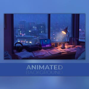 Animated Background, Lofi Rainy, Urban Rain Vibes, Study Mood, Anime Cityscape, Calm Night Office, Twitch Stream Zoom Vtuber Background