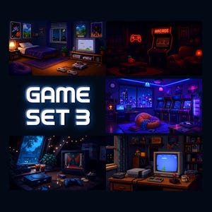Retro Gaming Room Video Hintergrund Set Vol. Nr.3 | Gemütliche Pixel Art Arcade Loops | 5 Nostalgische Spielzimmer Ambiente Videos