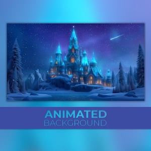 Animated  Background, Frostlight Castle, Blue Ice Palace, Starlit Winter Kingdom, Twitch OBS VTuber Background