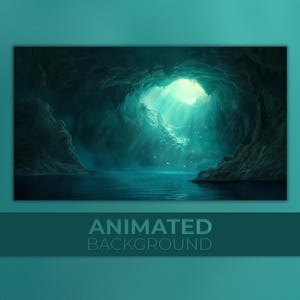 Fondo animado, cueva secreta, cueva mística, lugar de fantasía, río infernal, lago subterráneo, fondo para Vtuber de Twitch con Zoom