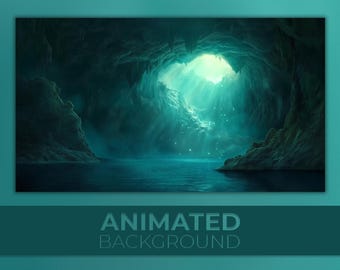 Geanimeerde achtergrond, geheime grot, Mystic Cave, Fantasy Place, Hellish River, Underground Lake, Twitch Stream Zoom Vtuber-achtergrond