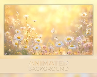 Animated Background, Golden Wildflower, Warm Petal Paradise, Radiant Blossom, Butterfly Dreams, Twitch Stream Zoom Vtuber Background