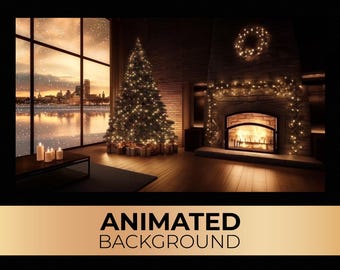 Animated Background, Golden Christmas Loft, Luxury Holiday Glow, Chic Night, Elegant Winter,  Twitch Stream Zoom Vtuber Background