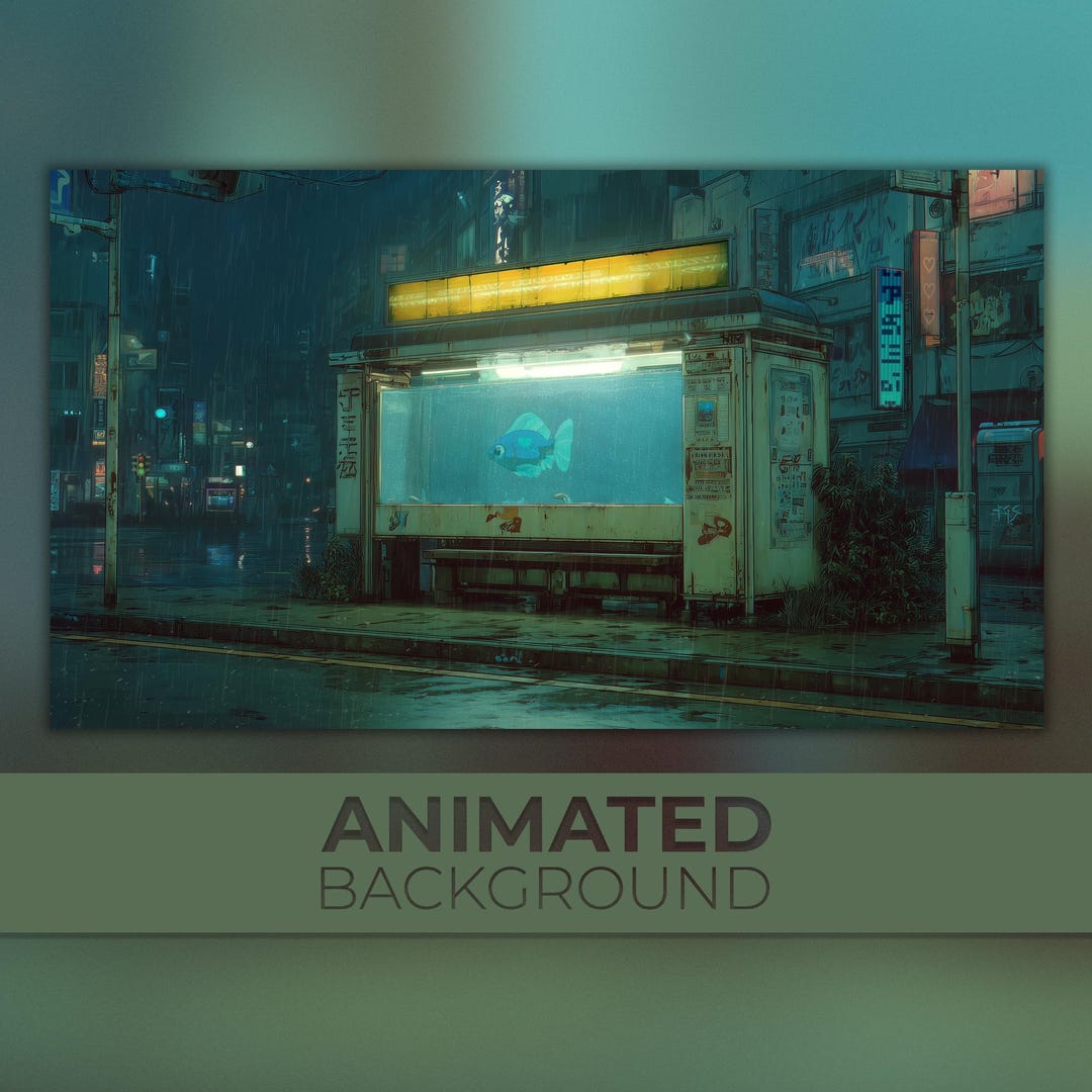Animated Background, Cyberpunk Bus Stop, Neon Rainy Street, Cyberfish ...
