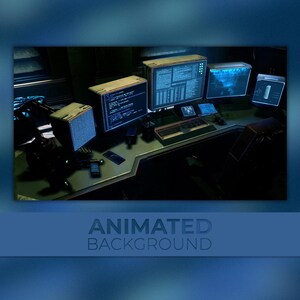 Animated Hacker Room Background, Cyber Tech Desk, Sci Fi Computer Setup, Twitch OBS VTuber Background
