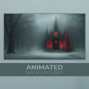 May include: An animated background image showing a gothic cathedral with red glowing windows and a red Christmas tree in a snowy forest. The text "ANIMATED BACKGROUND" is displayed at the bottom of the image.