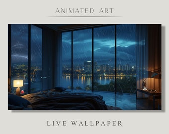 Animated Background, Rainy City Nights, City Lights, Urban Oasis, Bedroom with a View, Rainy City Lofi, Animated City Background, Vtuber