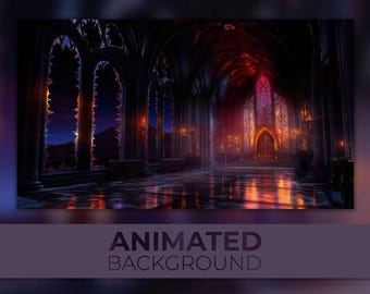 Animated Background, Mystical Church, Gothic Nightfall, Stained Glass Sanctuary, Ethereal Abbey, Twitch Stream Zoom Vtuber Background