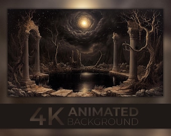 4K-geanimeerde achtergrond, Lake of Shadows, Mysterious Grotto, Maanverlichte ruïnes, Lost World, Live Wallpaper, Twitch Stream Vtuber-achtergrond
