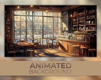 Animated Background, Cozy Winter Cafe, Snowy Coffee Haven, Warm Café, Winter Bistro, Twitch Stream Zoom Vtuber Background
