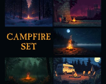 Animated Background, Cozy Campfire Set, Nature Bonfire, Fire Animation, Camping in Forest, Lake View, Twitch Stream Zoom Vtuber Background
