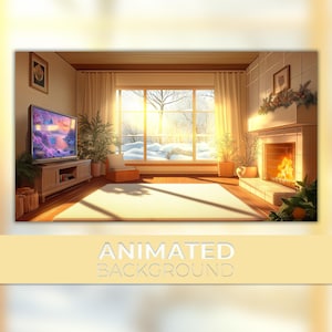 Animated Background, Golden Winter Sunset, Winterfire Stream, Snowlight Room, Frozen Rays, Twitch Stream Zoom Vtuber Background