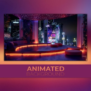 Animated Background, Disco Room, Night City, Relaxed Atmosphere, Neon City, Cyberpunk City, Metropolis, Twitch Stream Zoom Vtuber Background