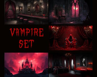 Animated Background Vampire Set, Vampire Lair, Blood Night, Dracula Bedroom, Red Vampire Room,  Twitch Stream Zoom Vtuber Background