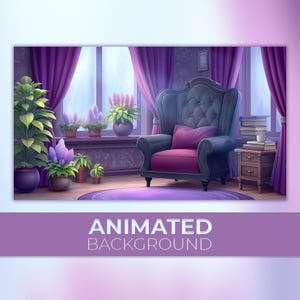 Vtuber Animated Background, Velvet Library, Gothic Reading, Enchanted Purple Room, Midnight Throne, Twitch Stream Zoom Vtuber Background