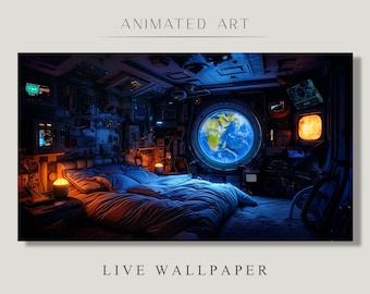 Animated Background, Spaceship Room, Home Galaxy, Planetary Orbit, Cosmic Room, Look Into Space,  Twitch Stream Zoom Vtuber Background