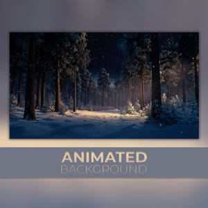Animierter Hintergrund, Nachtwald, verschneiter tiefer Wald des Winters, Sternenhimmel, Twitch Stream Zoom Vtuber Hintergrund