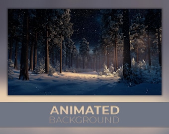 Animated Background, Night Forest, Snowy Deep Forest Of Winter, Starry Sky, Twitch Stream Zoom Vtuber Background