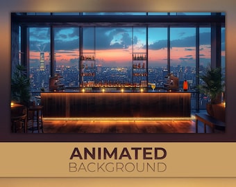 アニメーション背景、サンセットスカイバー、ネオンシティラウンジ、スカイラインスピリッツ、ゴールデンアワーバイブス、TwitchストリームZoom Vtuber背景