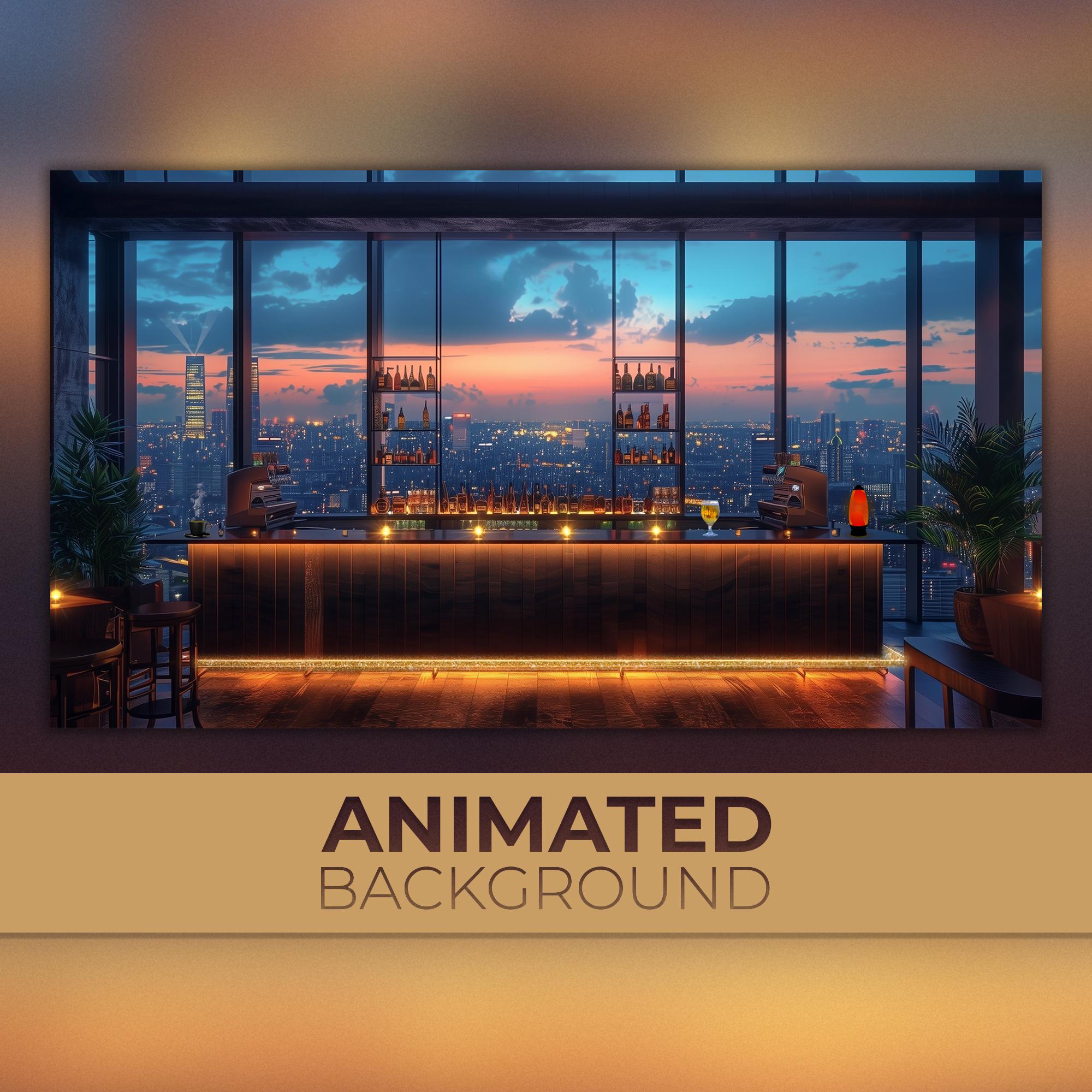 Animated Background, Sunset Sky Bar, Neon City Lounge, Skyline Spirits ...