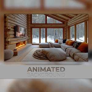 Animated Background, Nordic Winter, Wooden House, Silent Snowfall Escape, Winter Lodge Vibes, Twitch Stream Zoom Vtuber Background