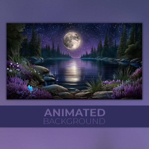 Animated Background, Moonlit Enchantment, Mystic Night Glow, Lunar Dreamscape, Magical Lake, Twitch Stream Zoom Vtuber Background