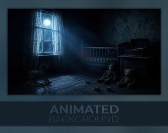 Animated Background, Creepy Doll Bedroom, Haunted Nursery Room, , Moonlit Abandoned Interior, Twitch Stream Zoom Vtuber Background