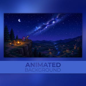 Fond animé | Voie lactée, ciel galactique, feu de camp lumineux, douce nuit d'observation des étoiles | Fond d'écran pour stream Twitch Zoom Vtuber
