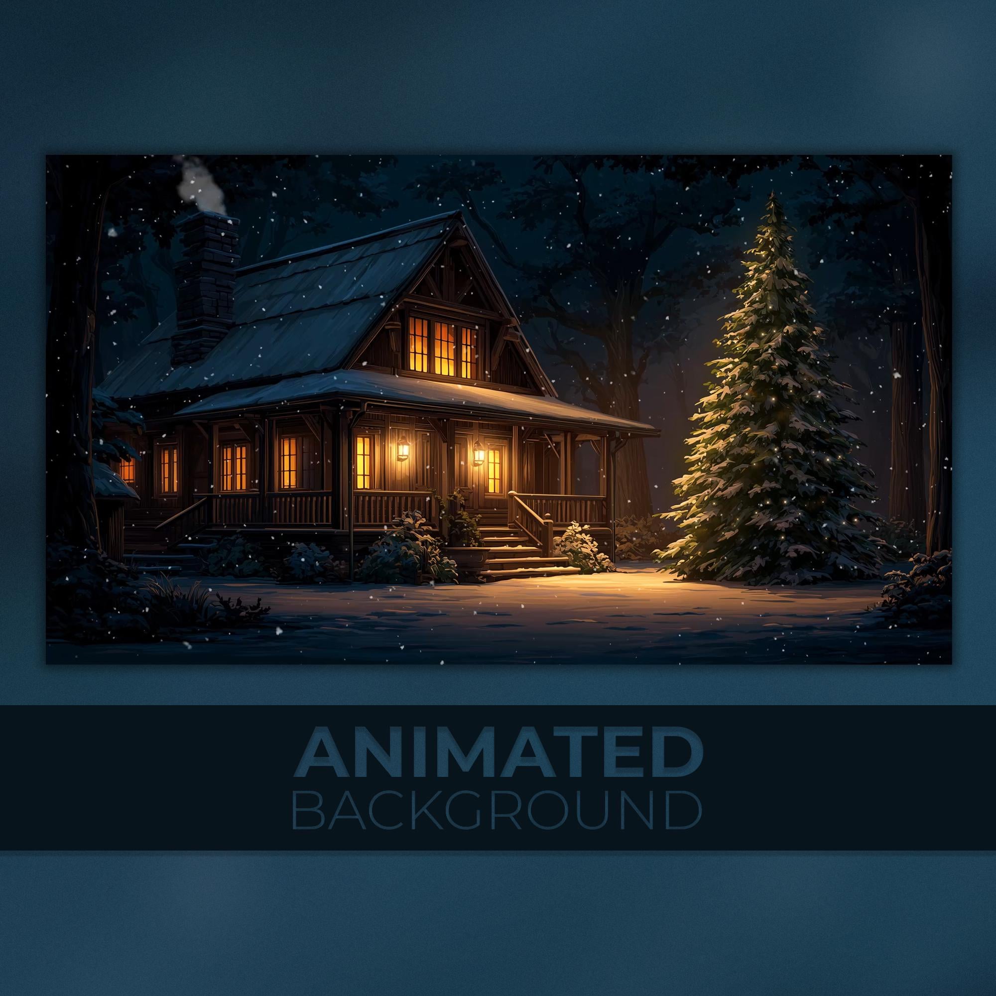 Rustic Animation Animated Background, Rustic Winter Christmas Tree, Snowfall Night ...