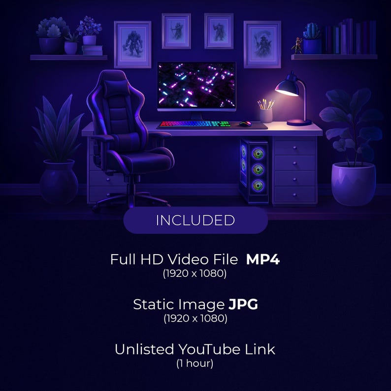 Animated Background, Purple Gamer Room, Streamer Desk, After Dark ...
