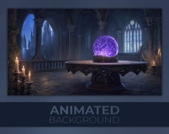 Fundo animado, Câmara do Oráculo Gótico, Bola de Cristal Roxa, Catedral de Fantasia Sombria, Fundo para VTuber do Twitch/OBS