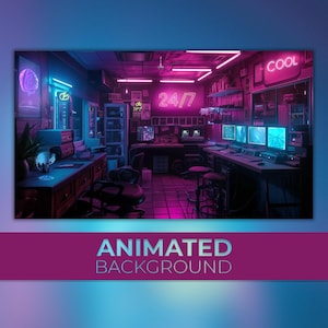 Animated Background, Cyberpunk Club, Night Grid, Neon Gaming Room, Game Club, Synth Core, Twitch Stream Zoom Vtuber Background