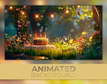 Animated Background, Enchanted Birthday, Fairy Tale Celebration, Magical Party, Twitch Stream Zoom Vtuber Background